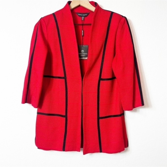 Ming Wang Heritage Fit Red Black Women Sweater or Blazer Top Petite Smal… - Picture 1 of 7